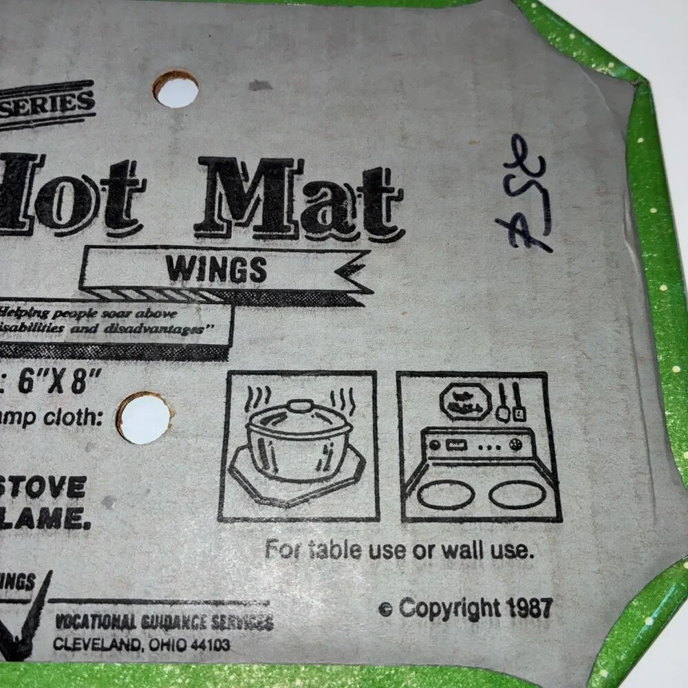Vintage 80s Christmas Hot Mat Trivet Santa Antique Tin Series Wings USA Kitschy